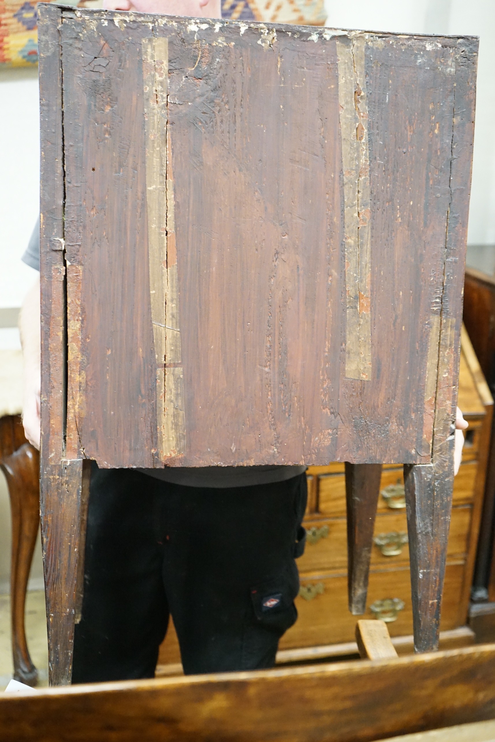 An 18th century North Italian banded walnut two drawer chest, width 48cm, depth 31cm, height 80cm